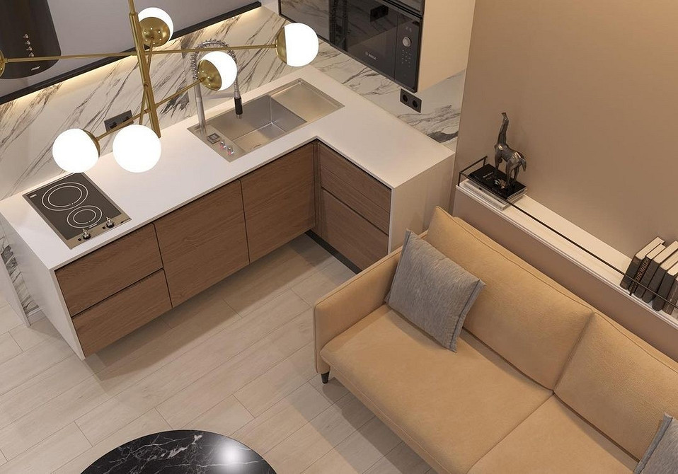 Narożnik do małej kuchni Mała kuchnia zoptymalizowana dzięki narożnikowi: wygoda i oszczędność miejsca.