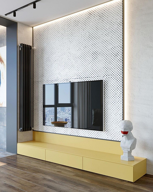 Loftowa szafka RTV Szafka RTV w stylu loft z elementami metalu i drewna.