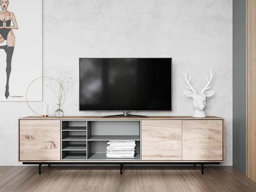 Narożna szafka RTV Narożna szafka RTV optymalizuje przestrzeń w salonie. Idealna do małego mieszkania.