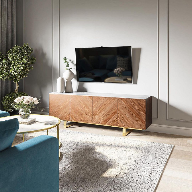 Biała szafka z szufladami Biała szafka RTV z szufladami – praktyczne rozwiązanie do przechowywania w salonie.