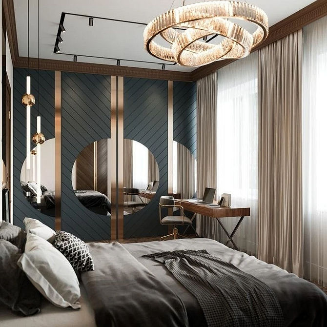 Szafa przesuwna: Elegancja Elegancka szafa przesuwna z lustrem w jasnym salonie z nowoczesnym designem.