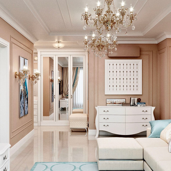 Praktyczna Elegancja Duża szafa lustrzana w przestronnym salonie. Praktyczny i elegancki element wystroju.