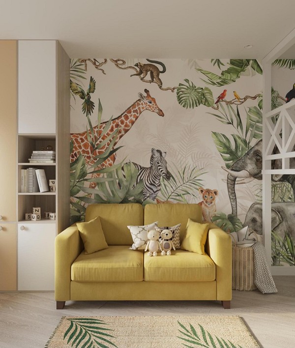 Żółta sofa w kuchni Kuchnia z żółtą sofą, stołem jadalnym i oknami. Kolorowe inspiracje do kuchni.