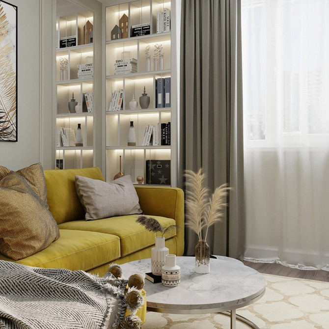 Żółta sofa: Zabawa Pokój dziecięcy: żółta sofa, zabawki, elementy dekoracyjne do zabawy